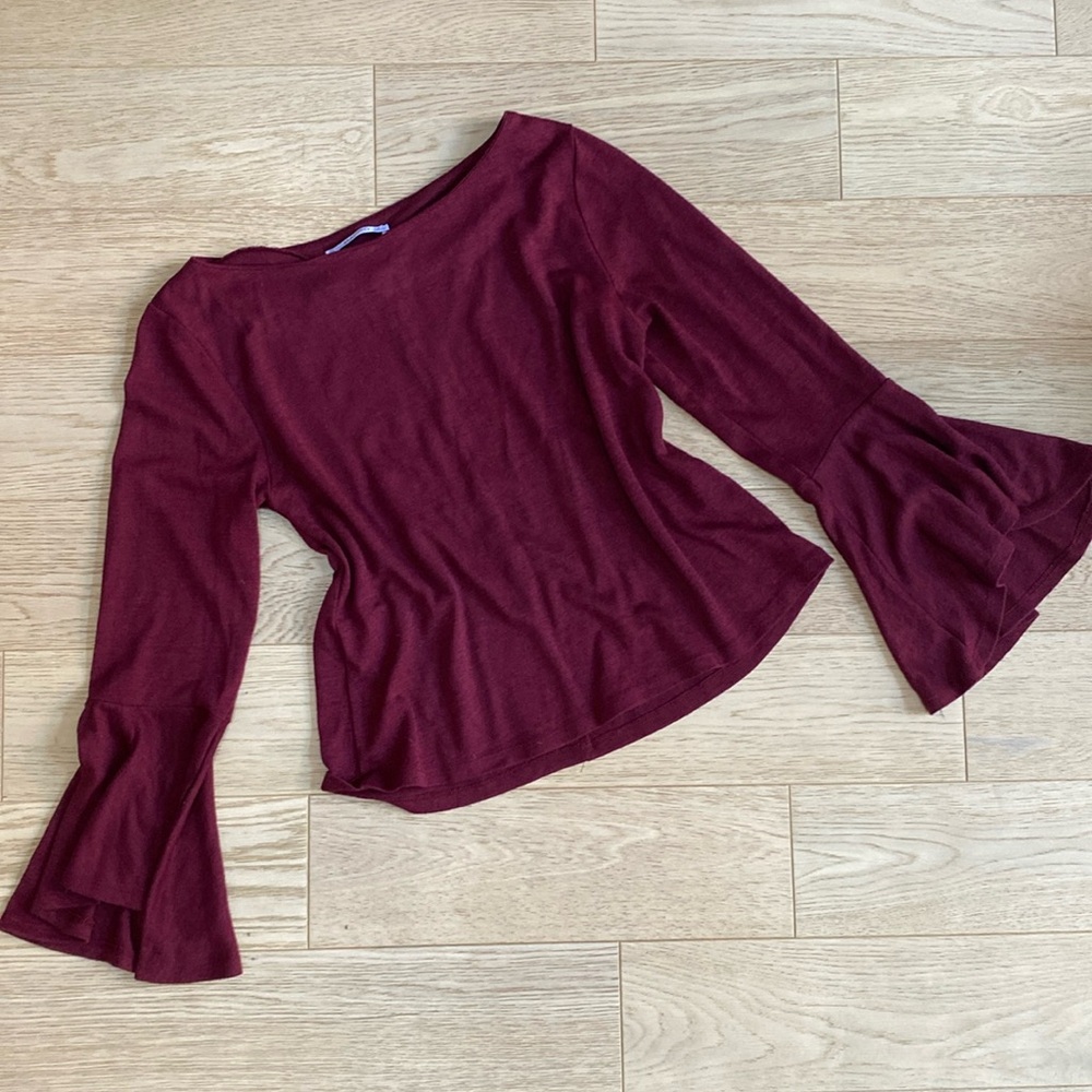 Mango | Maroon Bell Sleeve Sweater